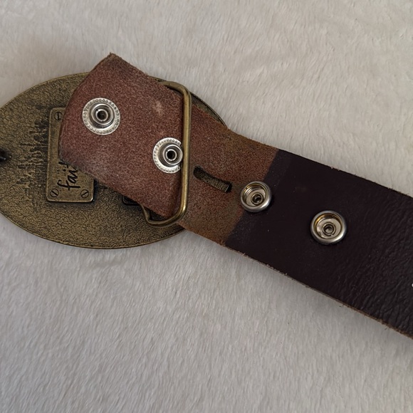 Faithful | Brown Leather Stud Belt Eagle Camouflage Hook Embossed Buckle (S) - Picture 13 of 15